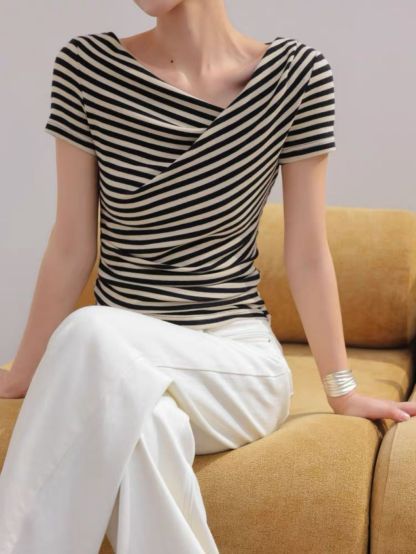 Lyle Asymmetrc Neckline Stripe Top