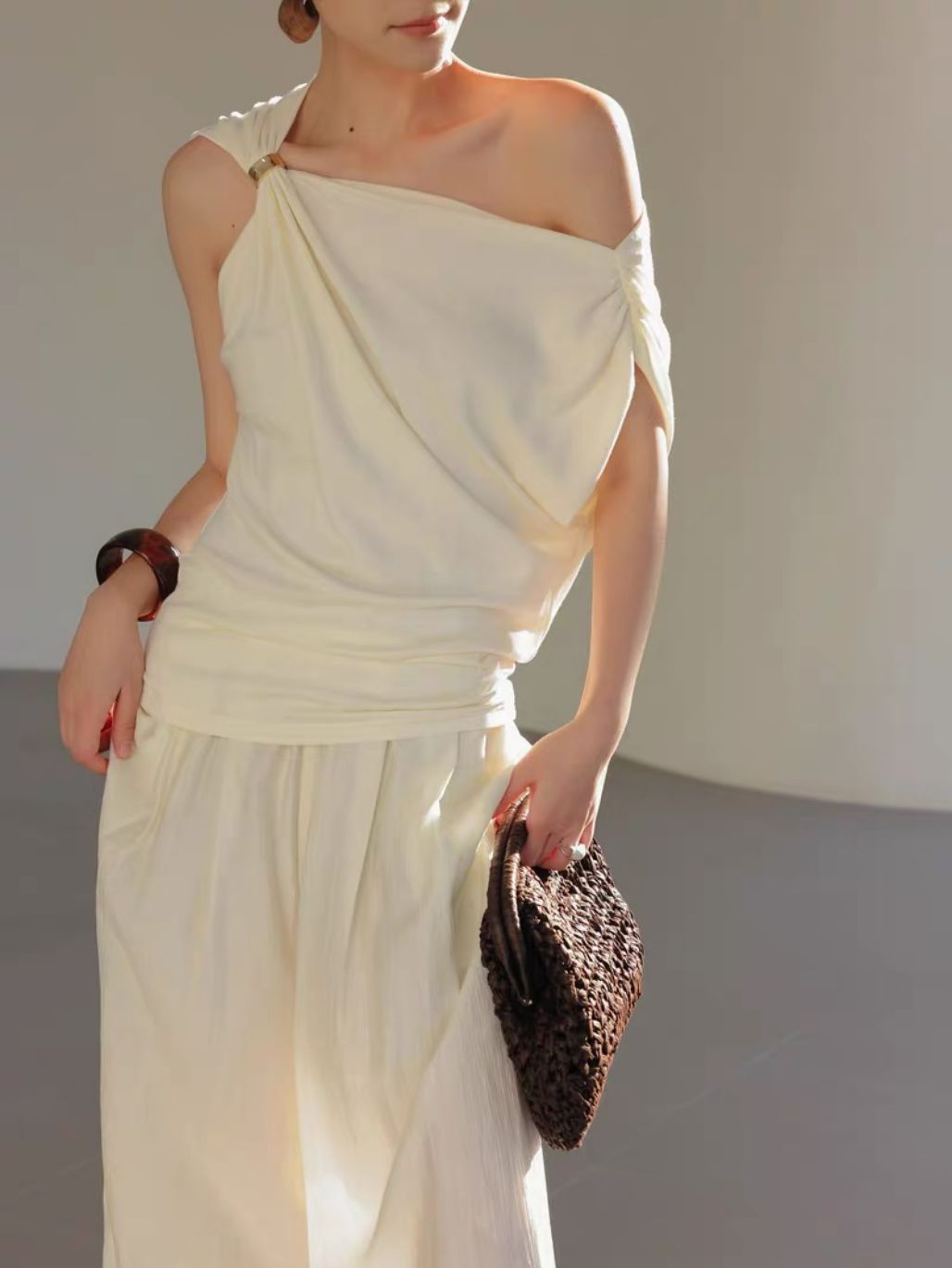 Lewia Modal Cotton Blend Aysmmetric Shoulder Top