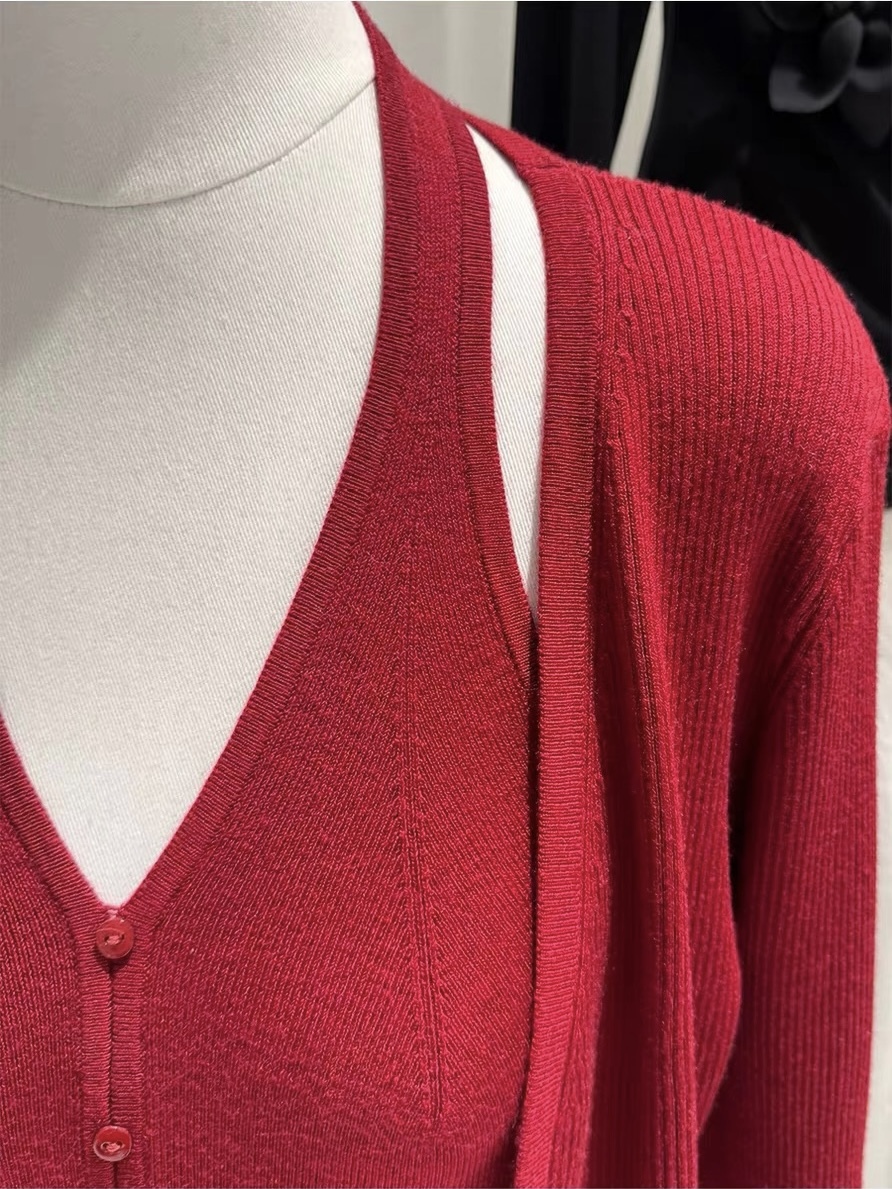 Lanely Two Piece Halter Neck Knit Top with Cardigan 