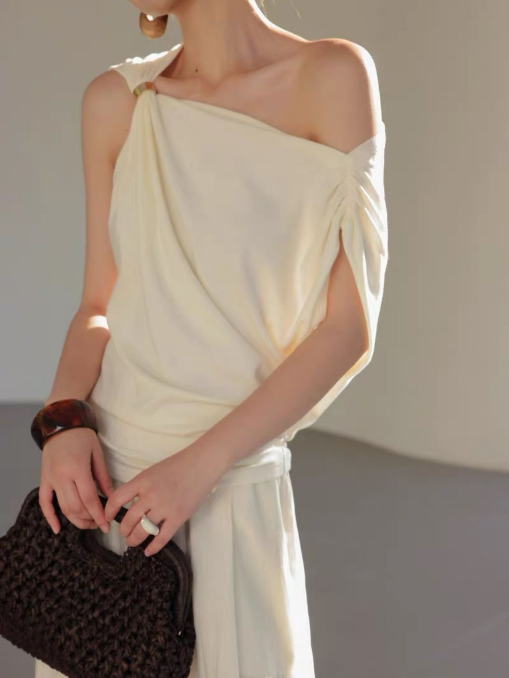 Lewia Modal Cotton Blend Aysmmetric Shoulder Top