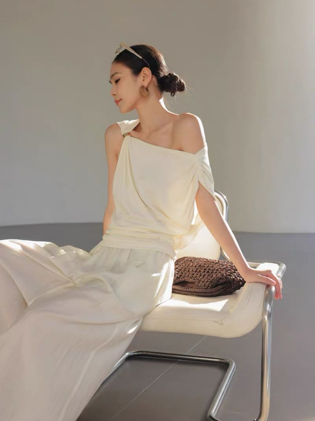 Lewia Modal Cotton Blend Aysmmetric Shoulder Top