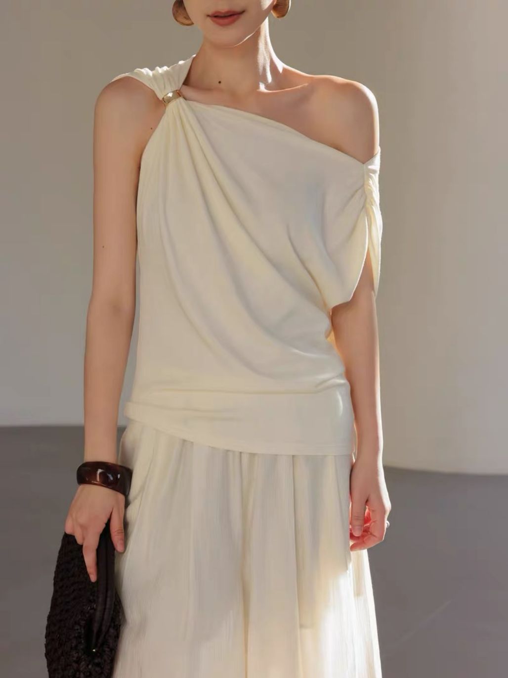 Lewia Modal Cotton Blend Aysmmetric Shoulder Top