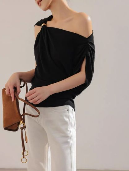 Lewia Modal Cotton Blend Aysmmetric Shoulder Top