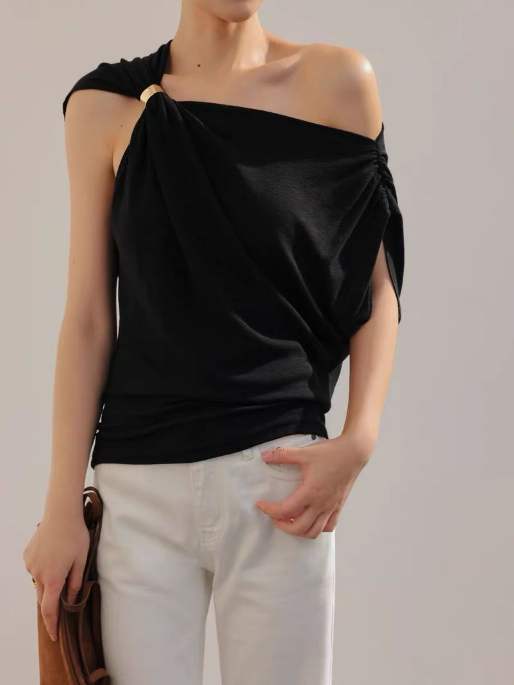 Lewia Modal Cotton Blend Aysmmetric Shoulder Top