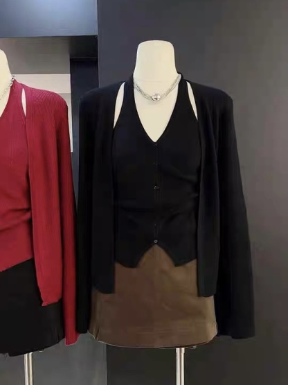 Lanely Two Piece Halter Neck Knit Top with Cardigan 