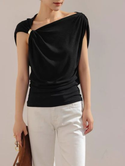 Lewia Modal Cotton Blend Aysmmetric Shoulder Top