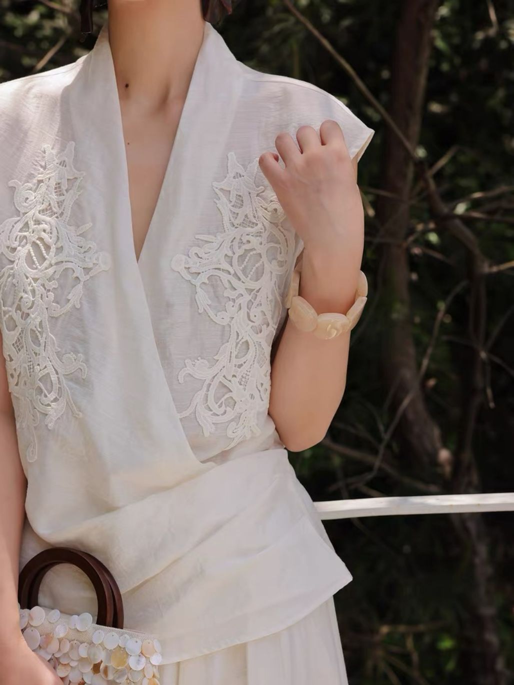 Ling Zi Graceful Embroided Vest & Flowy Hem Skirt (Sold Seperately)
