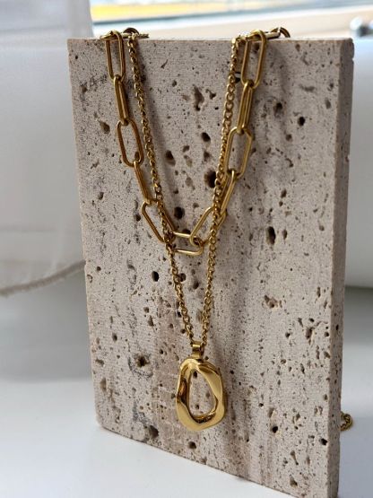 Bede Double Layer Chain Necklace with Hoop Pendant