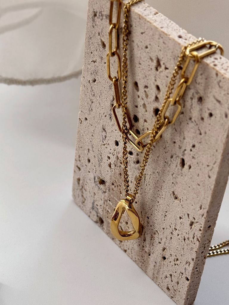 Bede Double Layer Chain Necklace with Hoop Pendant