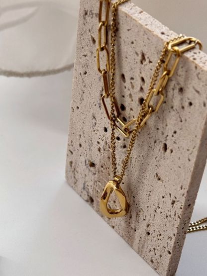 Bede Double Layer Chain Necklace with Hoop Pendant