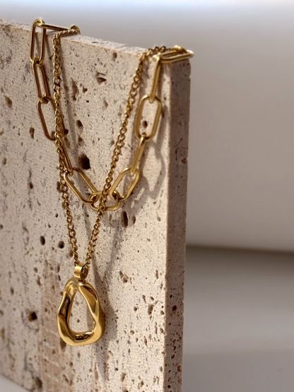 Bede Double Layer Chain Necklace with Hoop Pendant