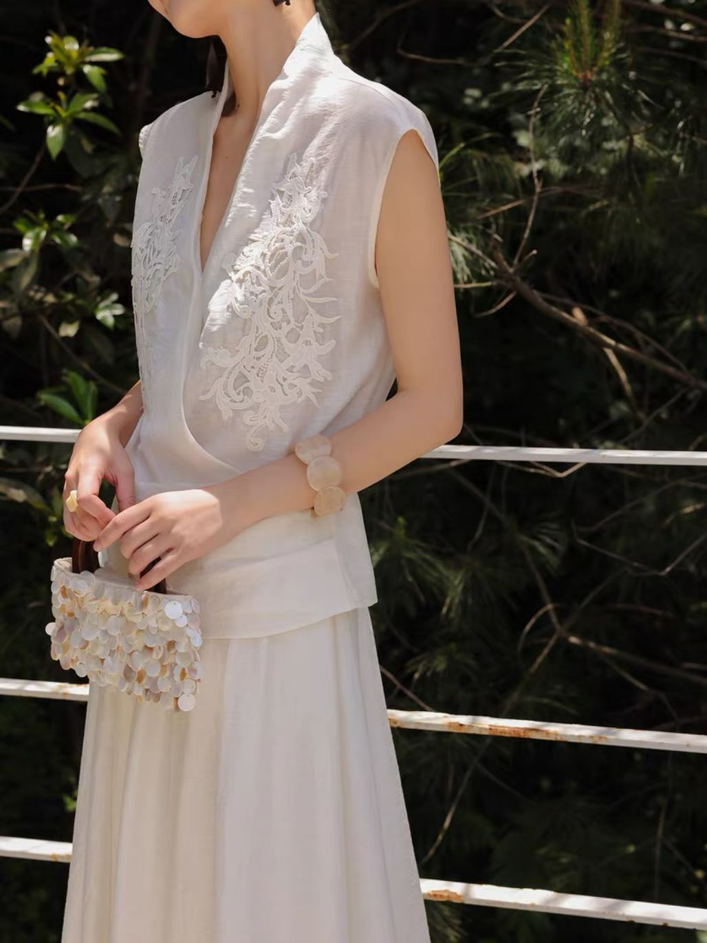 Ling Zi Graceful Embroided Vest & Flowy Hem Skirt (Sold Seperately)