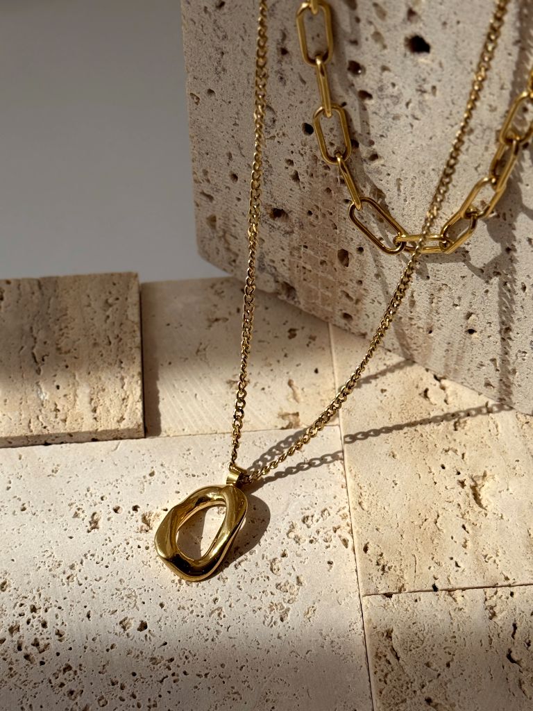 Bede Double Layer Chain Necklace with Hoop Pendant