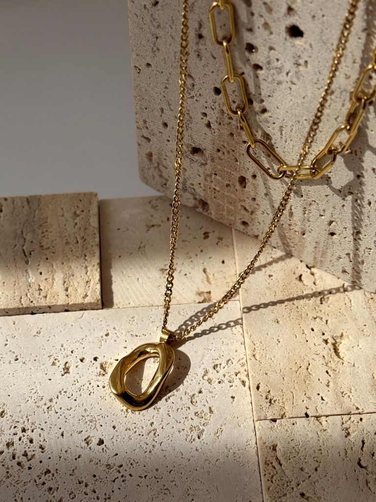 Bede Double Layer Chain Necklace with Hoop Pendant