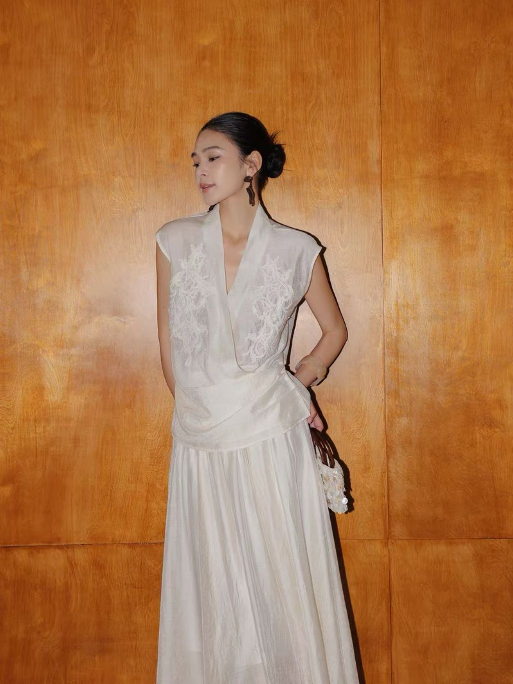 Ling Zi Graceful Embroided Vest & Flowy Hem Skirt (Sold Seperately)