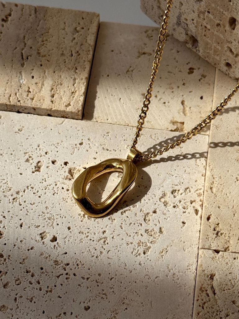 Bede Double Layer Chain Necklace with Hoop Pendant