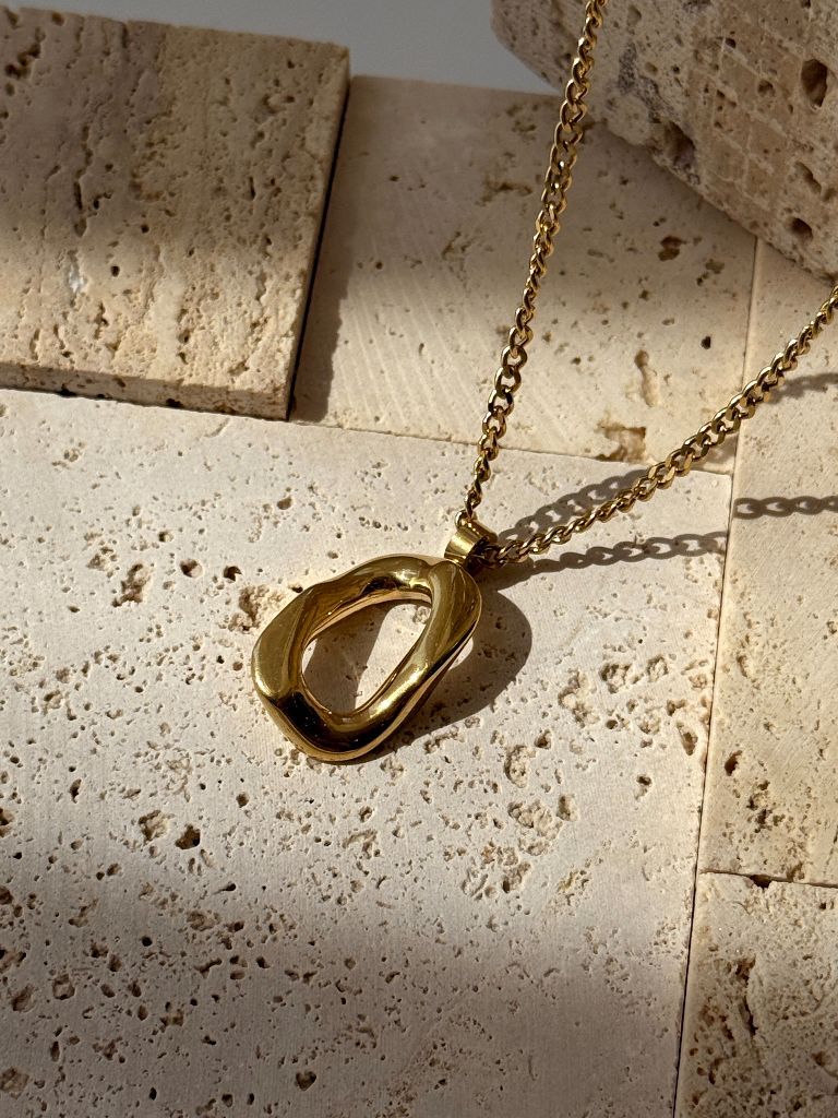 Bede Double Layer Chain Necklace with Hoop Pendant