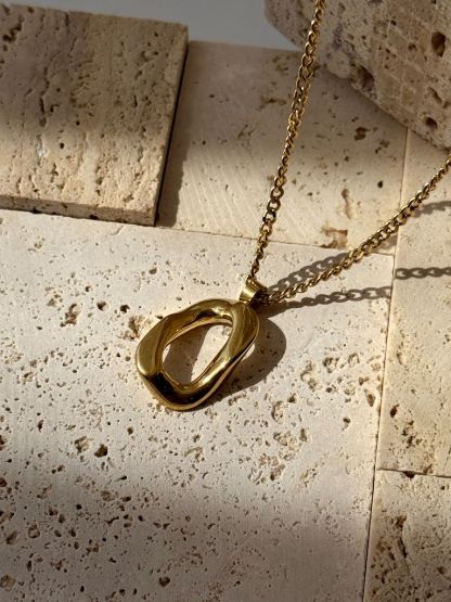 Bede Double Layer Chain Necklace with Hoop Pendant