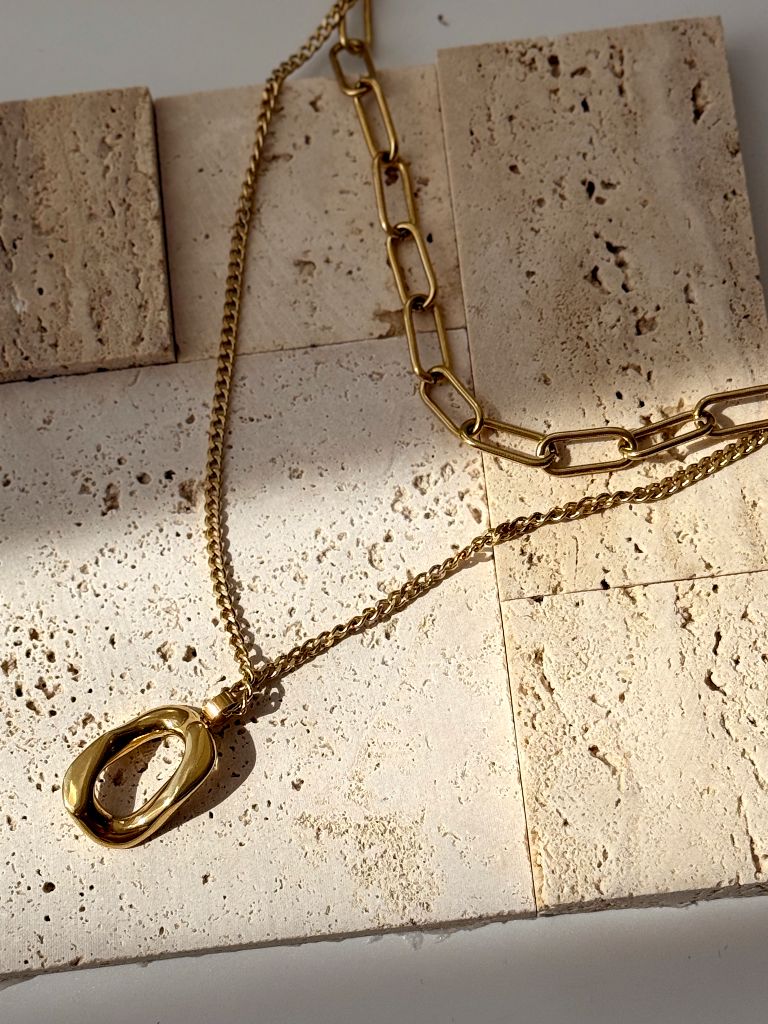 Bede Double Layer Chain Necklace with Hoop Pendant