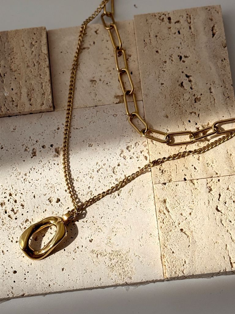 Bede Double Layer Chain Necklace with Hoop Pendant