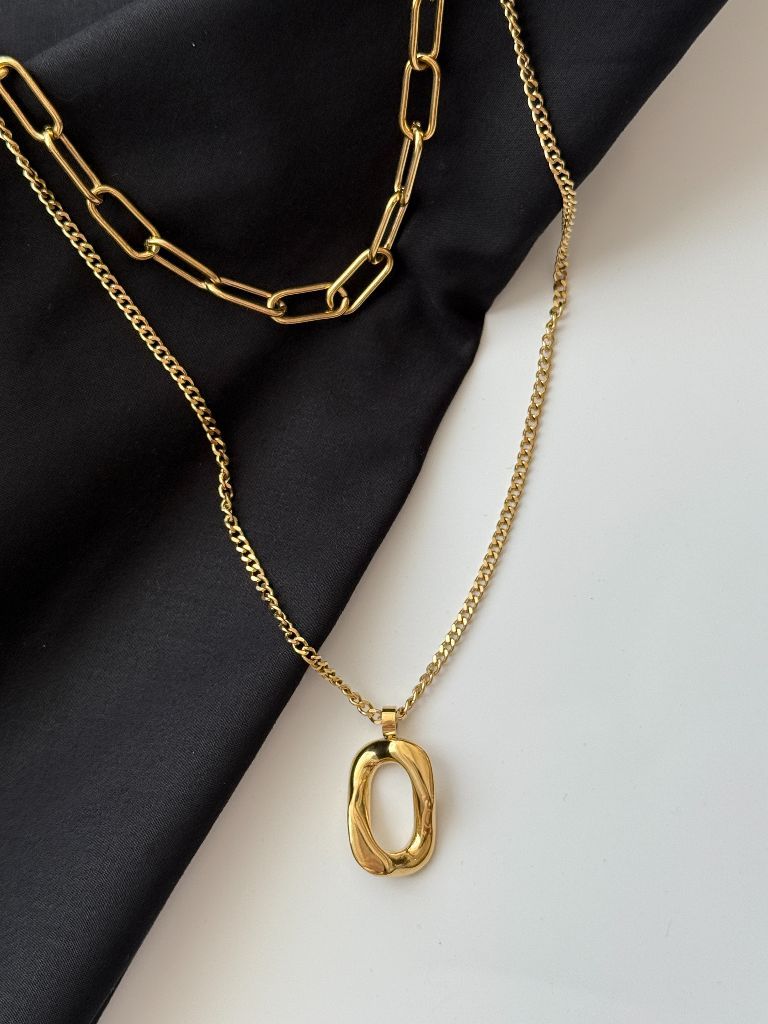 Bede Double Layer Chain Necklace with Hoop Pendant