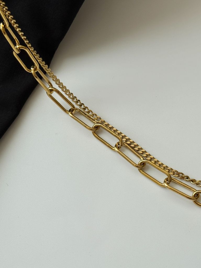 Bede Double Layer Chain Necklace with Hoop Pendant