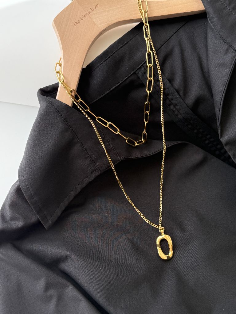 Bede Double Layer Chain Necklace with Hoop Pendant