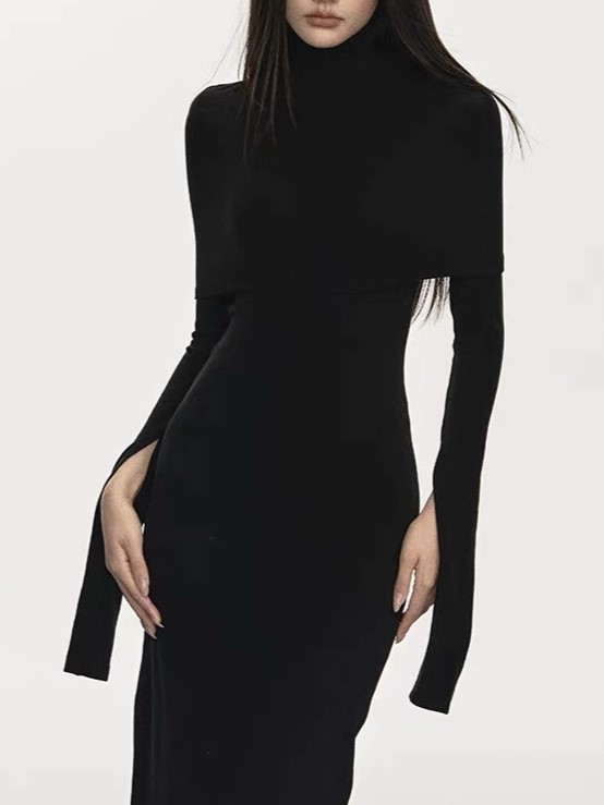 Zaaya Two Way Round Neck/ High Neck Padded Knit Dress