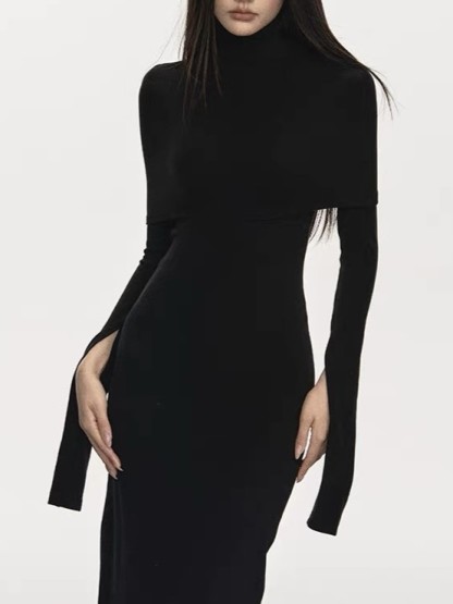  Zaaya Two Way Round Neck/ High Neck Padded Knit Dress