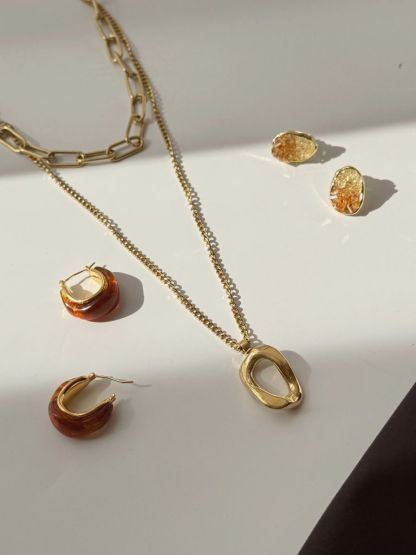 Bede Double Layer Chain Necklace with Hoop Pendant