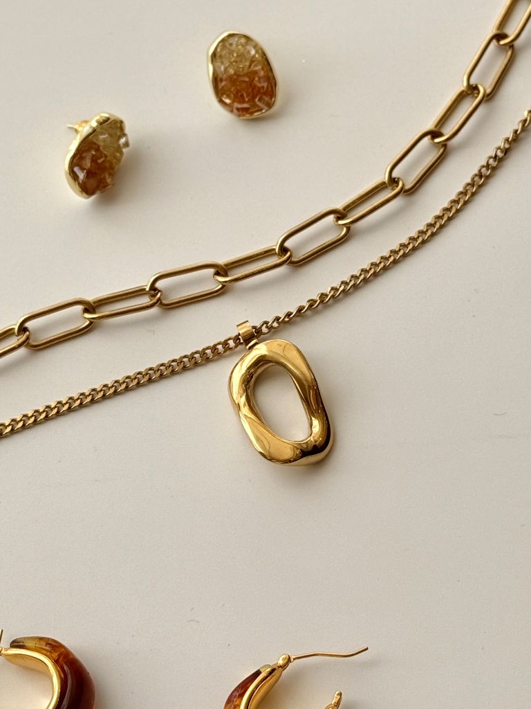 Bede Double Layer Chain Necklace with Hoop Pendant