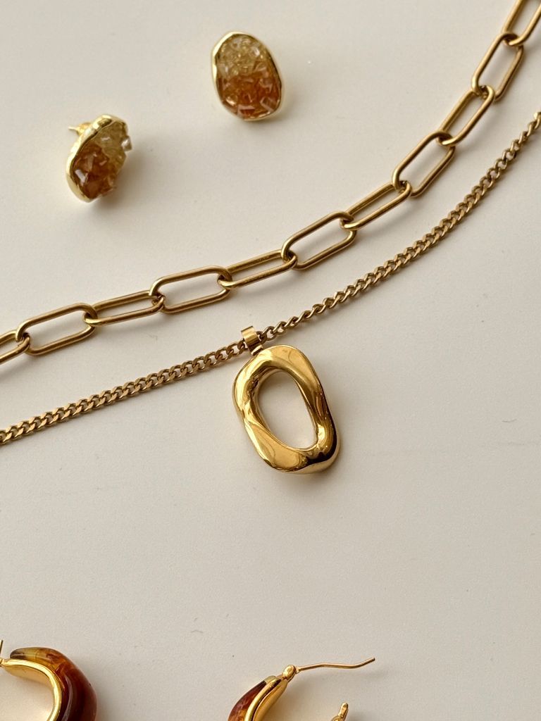 Bede Double Layer Chain Necklace with Hoop Pendant