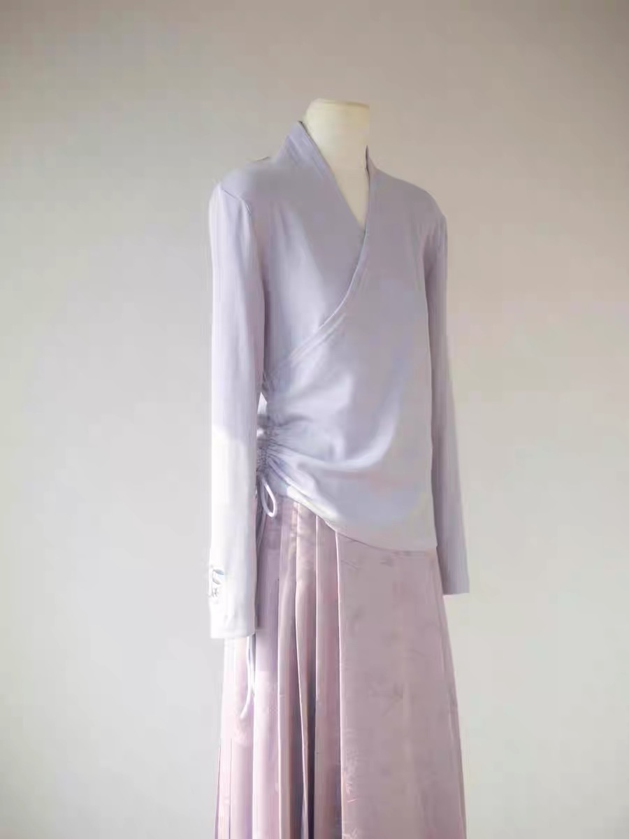 Pan Chu Embroided Sleeve Wrap Top