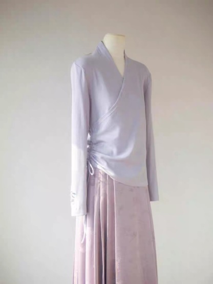 Pan Chu Embroided Sleeve Wrap Top