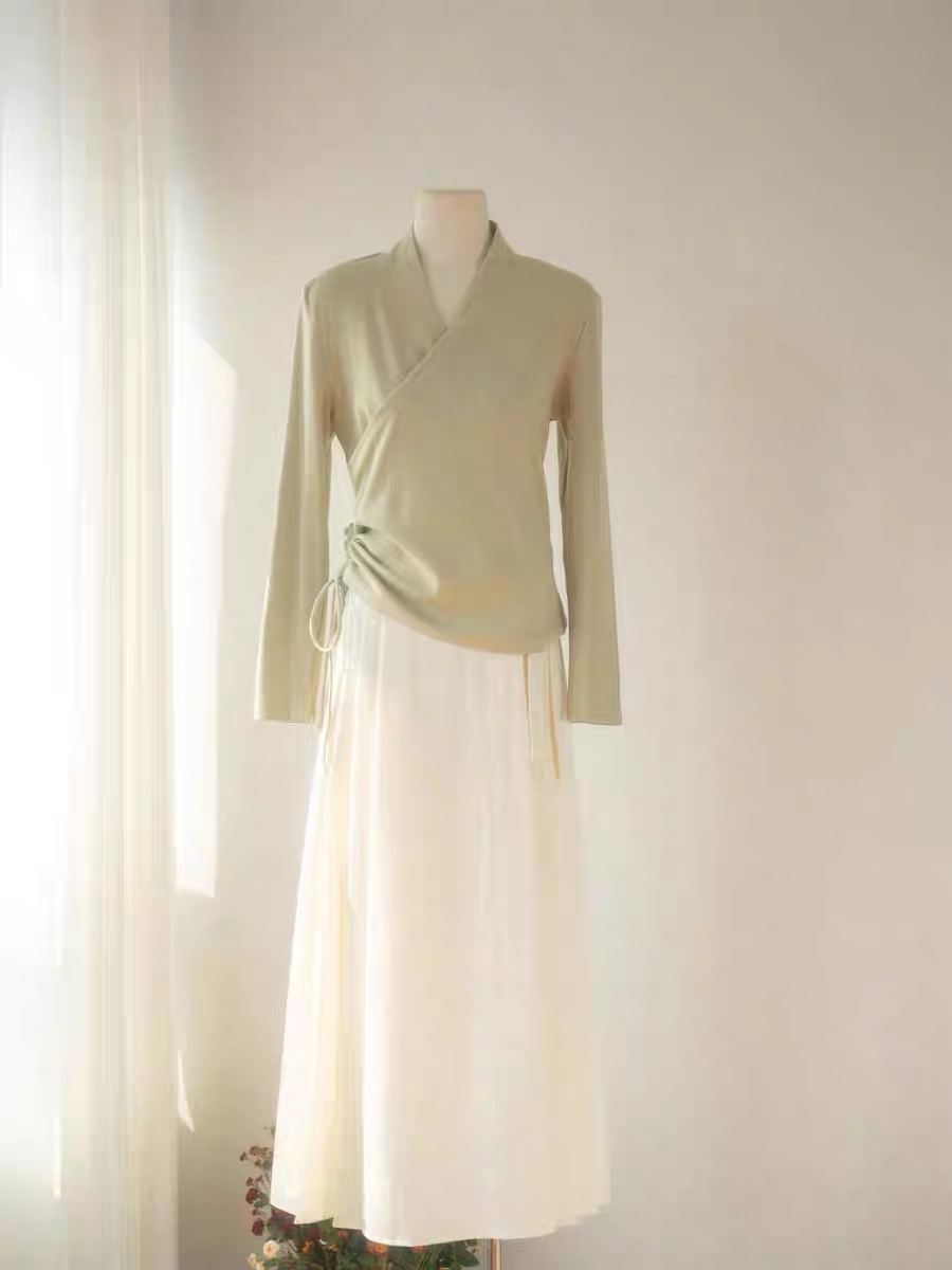 Pan Chu Embroided Sleeve Wrap Top