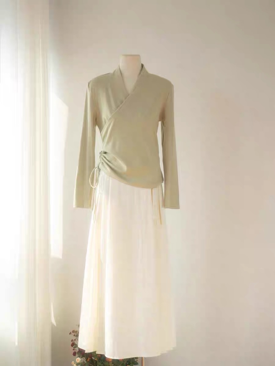 Pan Chu Embroided Sleeve Wrap Top