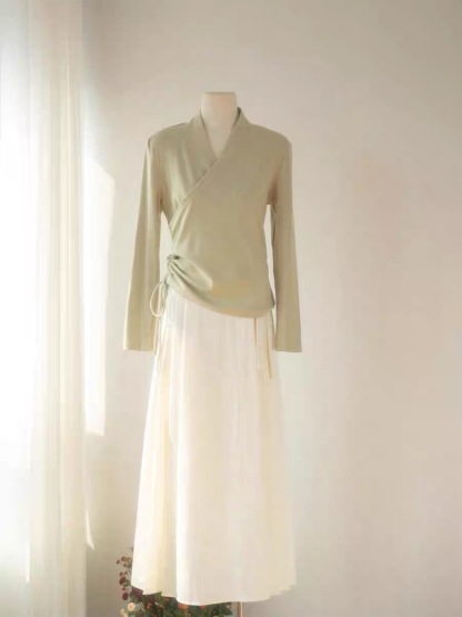 Pan Chu Embroided Sleeve Wrap Top