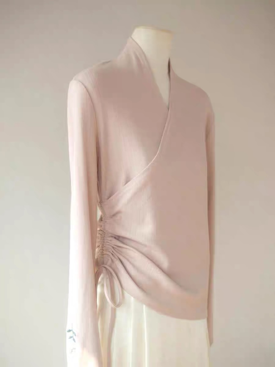 Pan Chu Embroided Sleeve Wrap Top