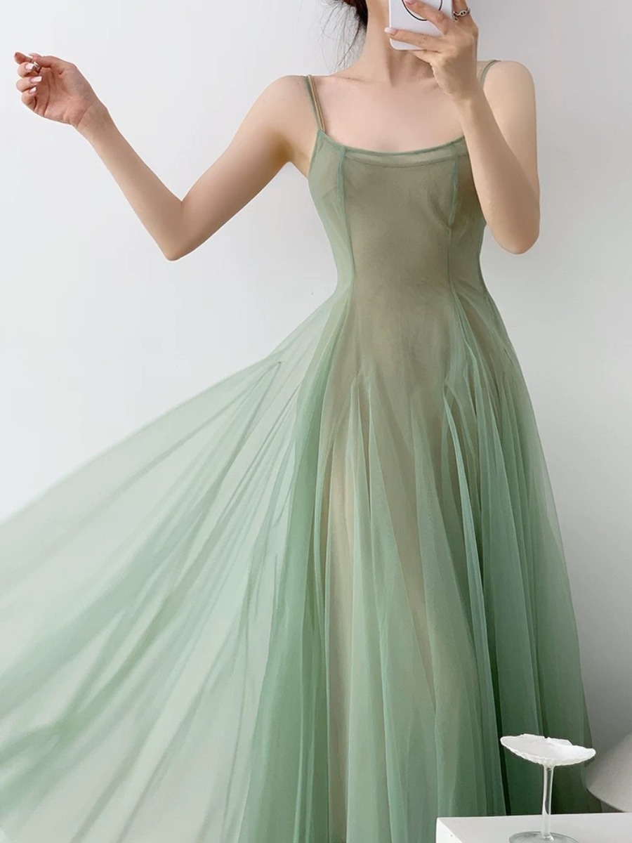 Kyaya Sheer Flare Dress -The Black Bow