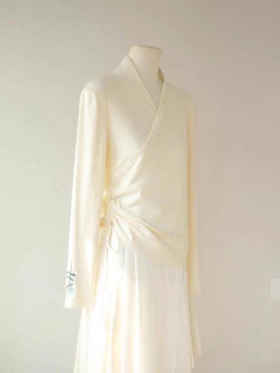 Pan Chu Embroided Sleeve Wrap Top