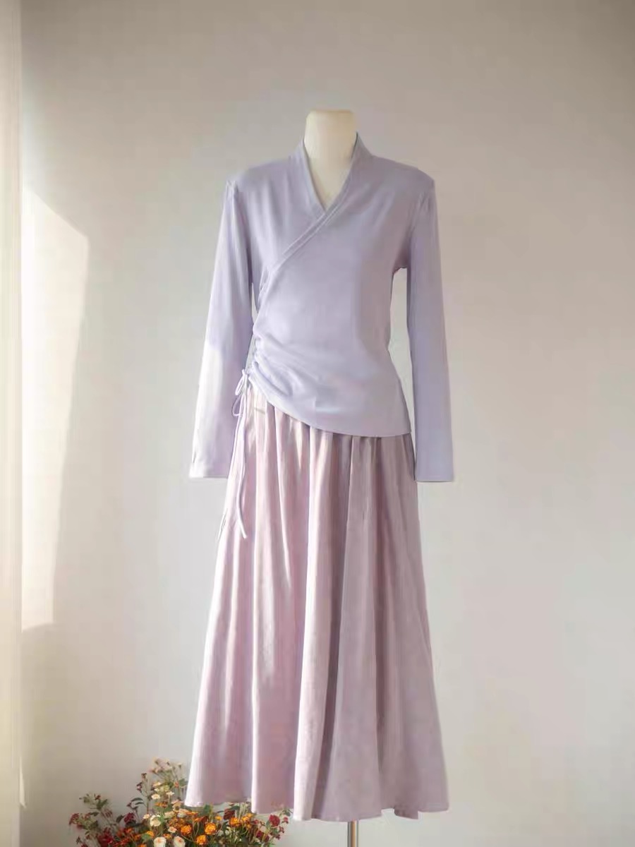 Pan Chu Embroided Sleeve Wrap Top