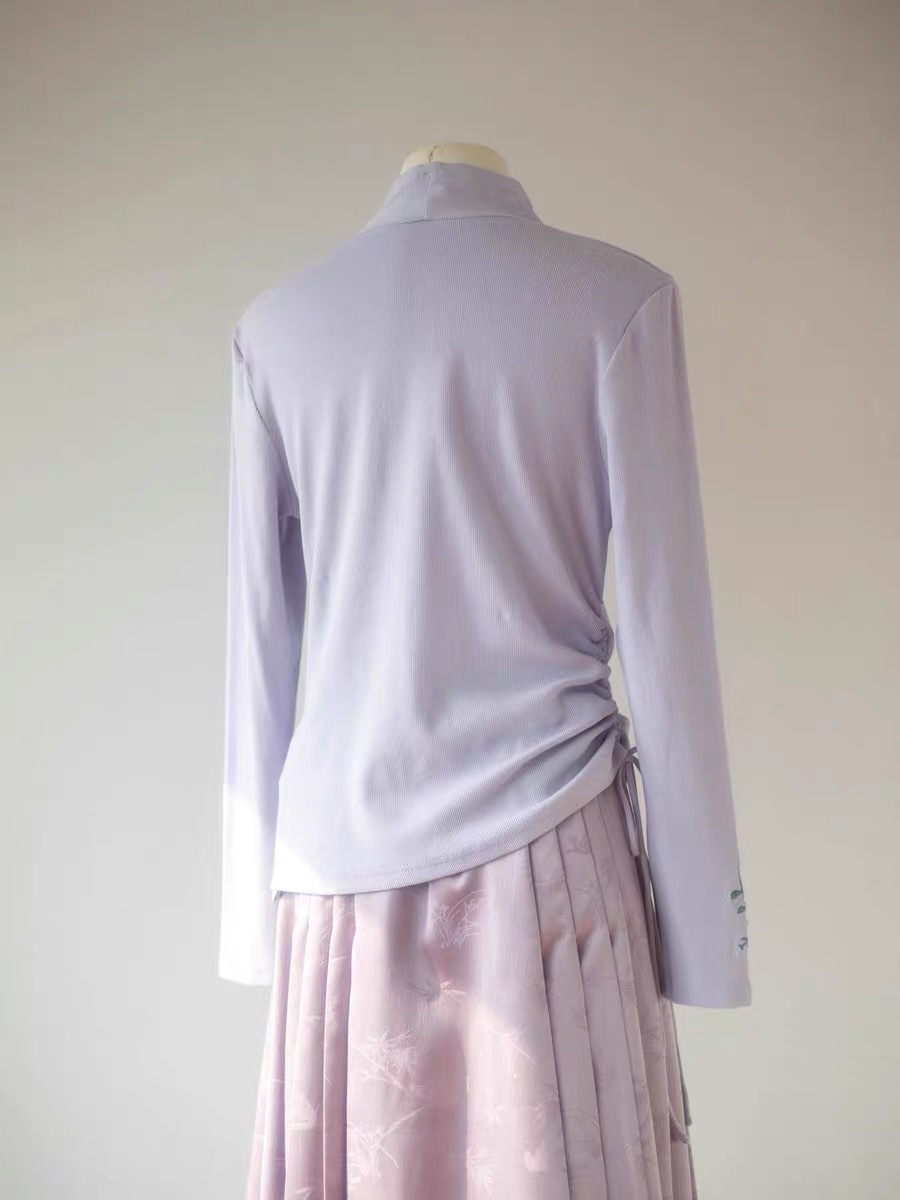 Pan Chu Embroided Sleeve Wrap Top