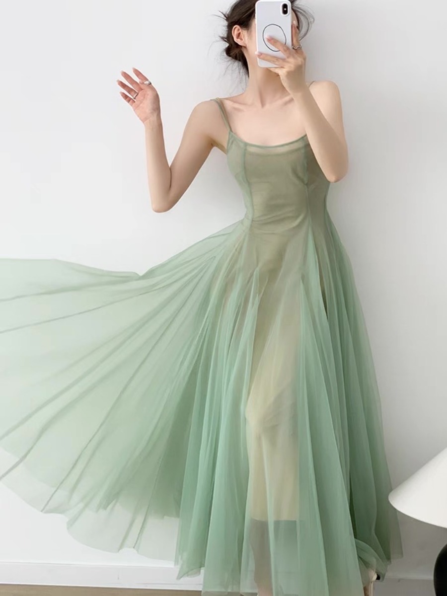 Kyaya Sheer Flare Dress -The Black Bow