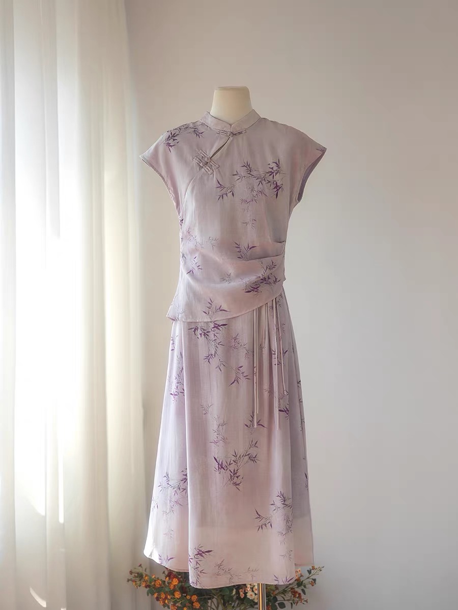 Pan Cheong Bamboo Printing Oriental Skirt Set