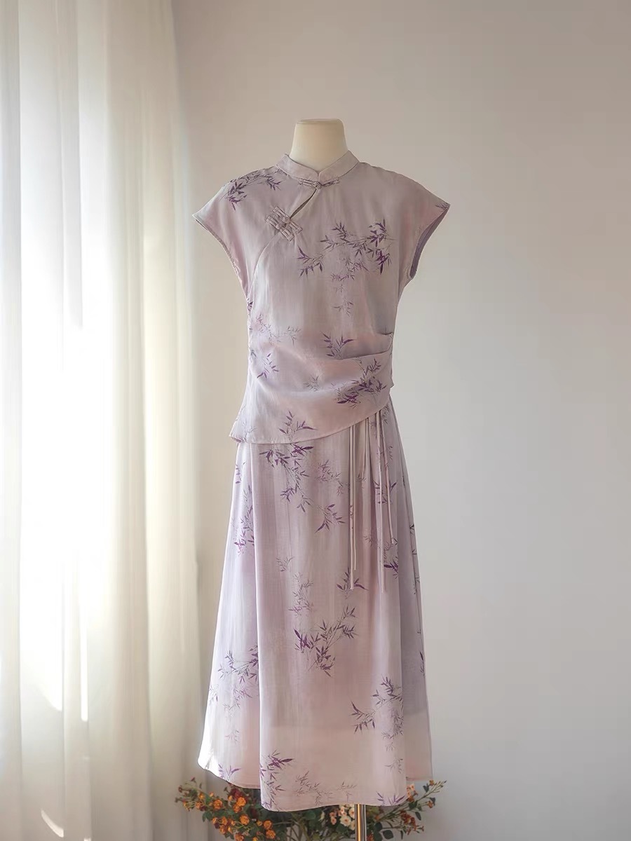 Pan Cheong Bamboo Printing Oriental Skirt Set