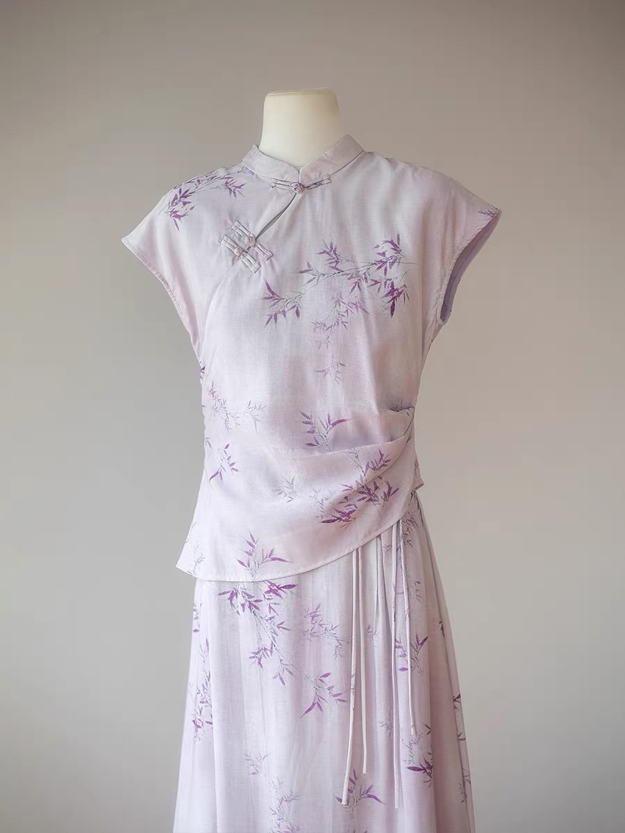 Pan Cheong Bamboo Printing Oriental Skirt Set