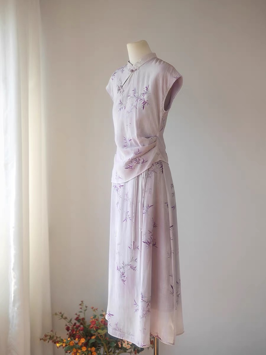 Pan Cheong Bamboo Printing Oriental Skirt Set