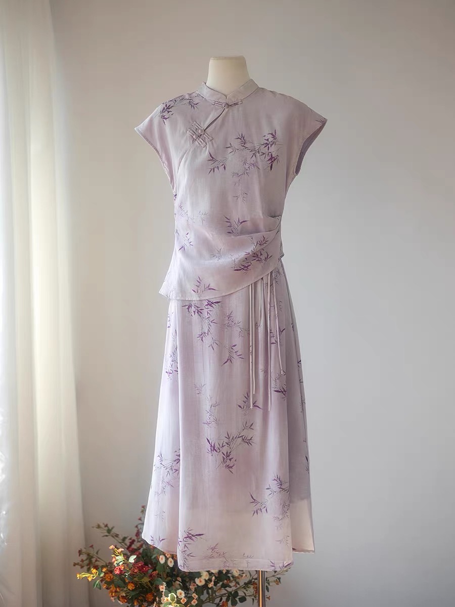 Pan Cheong Bamboo Printing Oriental Skirt Set