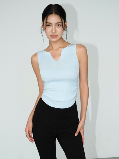 Macy Open Neck Sleeveless Top-The Black Bow-