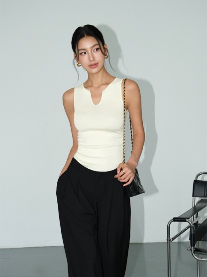 Macy Open Neck Sleeveless Top-The Black Bow-